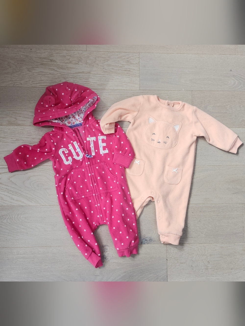 Carter's Baby Girl Fleece Rompers Pink Peach 3 Months